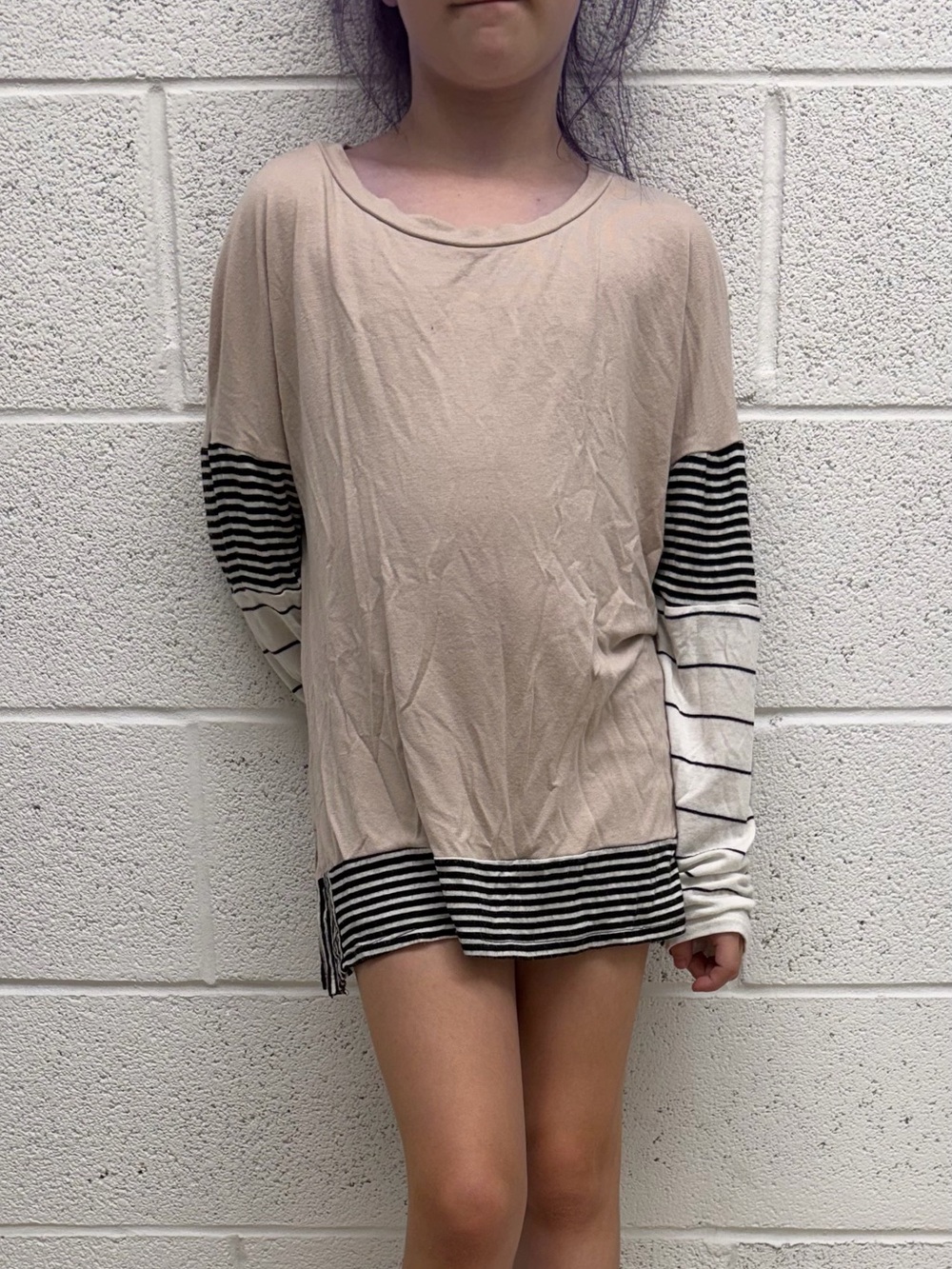 Maeve Cream Long-Sleeve Top with Black Stripe Accents